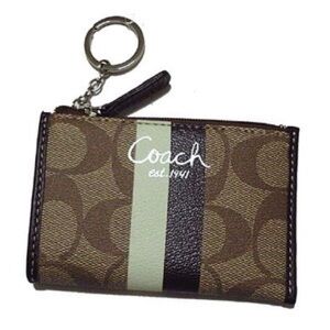 COACH Brown Heritage Stripe Key Wallet